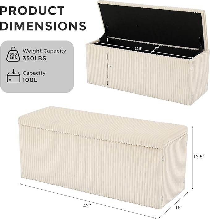 SUN TIME 42" Foldable Velvet Ottoman Bench with Storage，Large Capacity End of Bed Chest, Soft Cushion Seat, Toy & Blanket Organizer, Footrest for Bedroom, Living Room, Entryway, Apartment-Ruum Studio Home