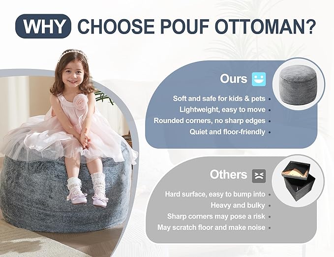 Round Pouf Ottoman Foot Rest Plush Ottoman Footstools for The Living Room Ottomans Stuffed Full of Foam Blocks 26 * 18" Large Foot Stool Dark Grey Footrests Hassocks and Ottomans Set-Ruum Studio Home