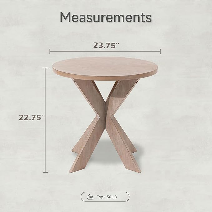 Farmhouse Cross Leg end Table, French Country Accent Side Table for Family, Dinning or Living Room, Small Spaces, Modern, Round, Vintage Grey Finish.-Ruum Studio Home