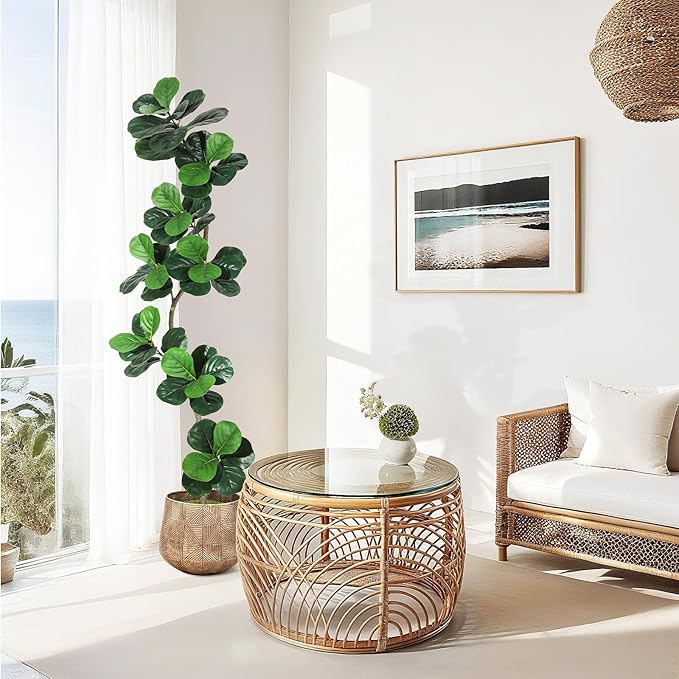GarveeHome Fiddle Leaf Fig Artificial Tree with White Planter,7ft Faux Plants Indoor with Moss, Fake Rubber Tall Fake Floor Plant in Pot - Artificial Trees for Home Office Living Room Decor-Ruum Studio Home