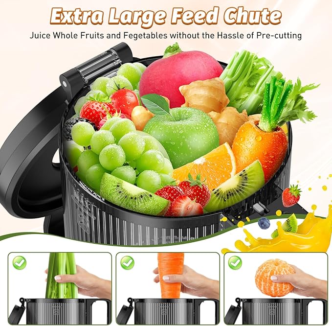 Cold Press Juicer, Juicer Machines with 5.4" Wide Feed Chute for Juice Extractor, Professional Slow Masticating Juicer for Whole Vegetables & Fruits with High Juice Yield, Easy to Clean (Black)-Ruum Studio Home