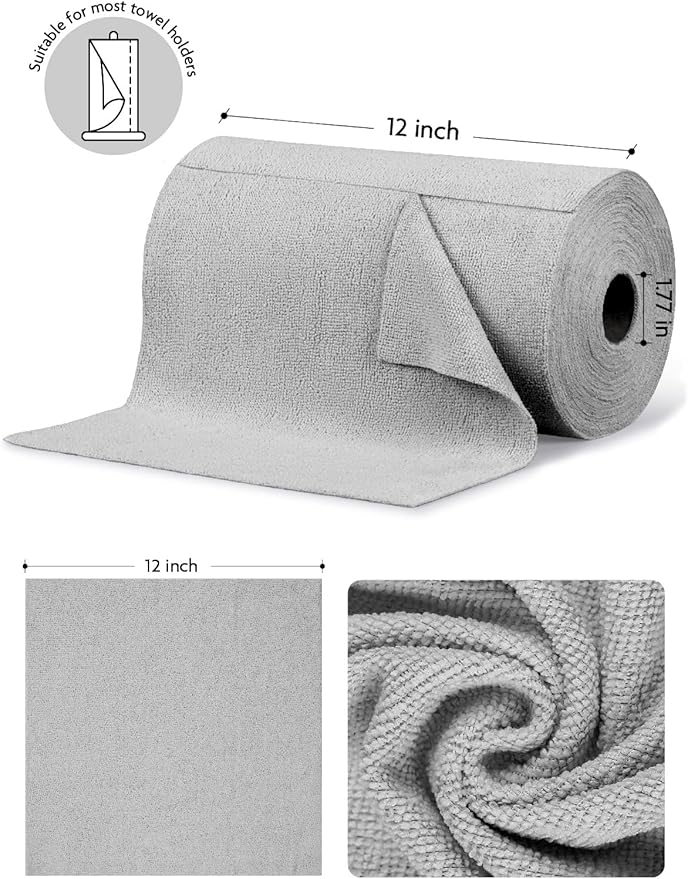 Fantasticlean Microfiber Cleaning Cloth Roll -75 Pack, Tear Away Microfiber Towels, 12" x 12", Reusable, Washable, Scratch Free, Ultra Absorbent Dish Rags for Car, Home, Garage or Shop (Grey)-Ruum Studio Home