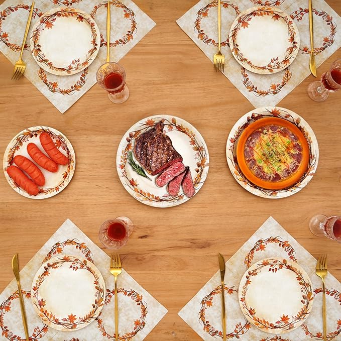 Homlouue 200 Pcs Fall Paper Plates and Napkins, Watercolor Disposable Dinnerware Set, Autumn Leaves Thanksgiving Party Supplies, Serve 50 Guests-Ruum Studio Home