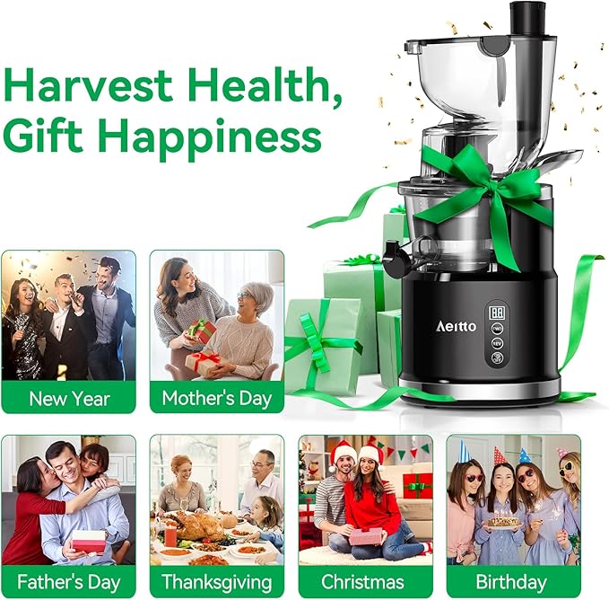Aeitto Cold Press Juicer with Large Feed Chute, Large Capacity, Juicer Machines for Fruits and Vegetables, Slow Masticating Juicer Self Feeding, Easy to Clean, High Juice Yield-Ruum Studio Home