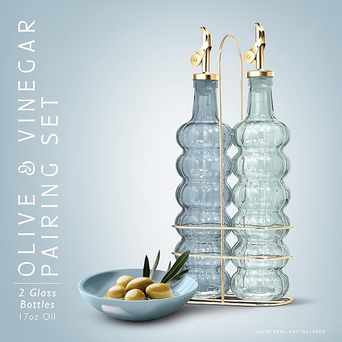 COOK WITH COLOR Glass Olive Oil Bottle Dispenser - 2 Pack- 17oz Oil and Vinegar Cruet - Olive Oil Carafe Decanter for Kitchen-Ruum Studio Home