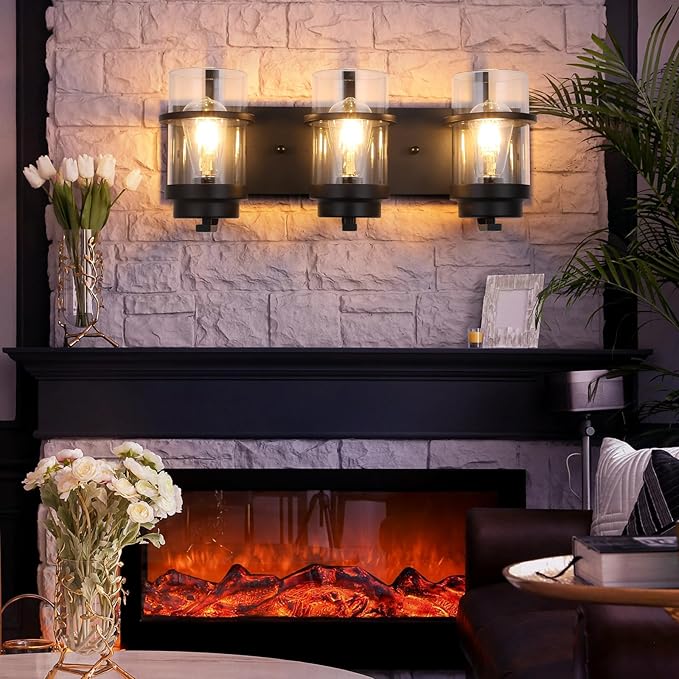 Bathroom Vanity Light Fixtures,Rustic Matte Black Vanity Lights 3 Bulb,Industrial Bathroom Light 3 Pack(Bulbs not Included)-Ruum Studio Home