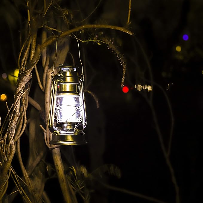 YAKii LED Vintage Metal Hanging Hurricane Lantern - 12 LED Dimmer Switch, Cold White Battery Operated for Power Outage Indoor Camping Outdoor Decoration (Silver Pack of 8)-Ruum Studio Home