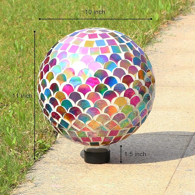 VCUTEKA Gazing Ball, Glass Mosaic Gazing Balls Sphere for Garden Lawn Outdoor Ornament Yard Decorative, 10-Inch-Ruum Studio Home