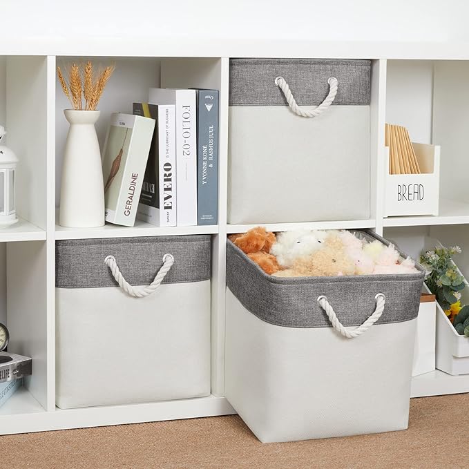 Bidtakay Fabric White Baskets for Shelves Set of 3 Cube Storage Large Organizer Bins 13x13 Closet Storage Bins for Home Office Nursery Collapsible Storage Bins for Organization-Ruum Studio Home