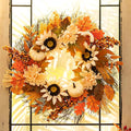 Fall Wreaths for Front Door Decor - Walasis 20 Inch Thanksgiving Wreath with Maple Leaves White Pumpkin Daisy Sunflower Wreath Autumn Harvest Decorations for Table Front Porch-Ruum Studio Home