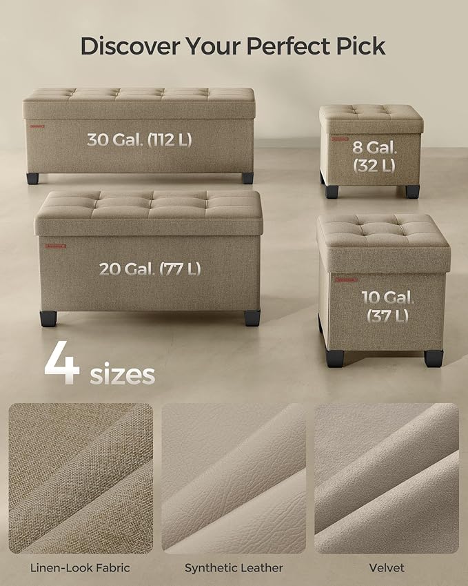 SONGMICS Storage Ottoman, Small Ottoman Foot Rest with Legs, 15 x 15 x 15.7 Inches Foot Stool, Load up to 660 lb, for Living Room, Bedroom, Dorm, Camel Brown ULSF014K01-Ruum Studio Home