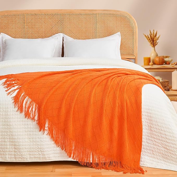 inhand Fall Throw Blanket Burnt Orange Halloween Decor for Couch, Soft Living Room Home Decor Knitted Blanket, Outdoor Lightweight Autumn Blanket, Farmhouse Warm Fall Decoration Indoor, 50"x60"-Ruum Studio Home