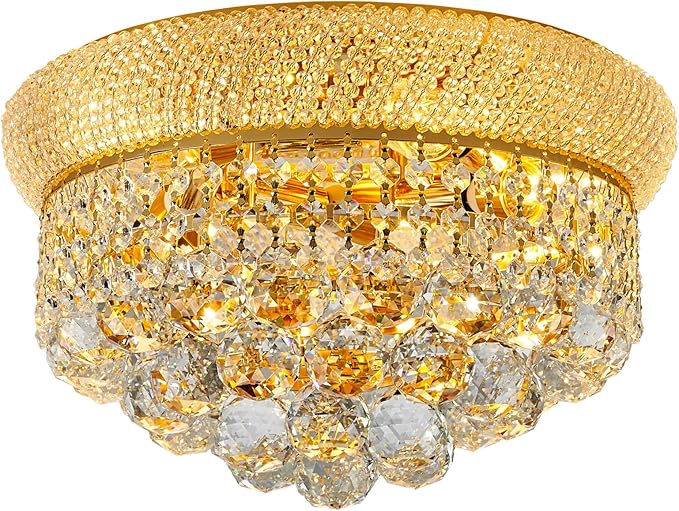 5-Light Crystal Flush Mount Chandelier Ceiling Light Fixture for Living Room Dining Room Bedroom Foyer Entryway Hallway Closet Bathroom (Gold D14)-Ruum Studio Home