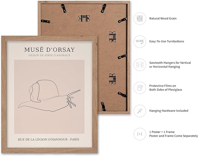 Poster Master Vintage Poster - Retro One Line Snail Drawing Print - Snail Line Art - Minimal Gift for Men, Women, Animal Lover - Abstract Wall Decor for Home, Office, 16x20 Beige Framed-Ruum Studio Home