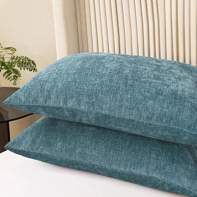 CaliTime Throw Pillow Covers Decorative 20 X 26 Inches Pack of 2 Cozy Chenille Standard Pillow Shams Cases for Couch Sofa Bed Living Room Home Smoke Blue-Ruum Studio Home