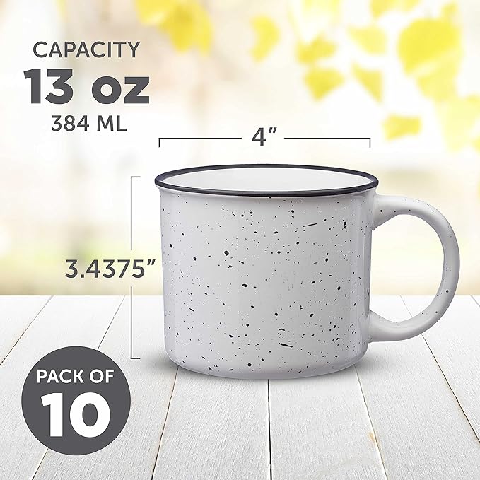 DISCOUNT PROMOS Ceramic Campfire Coffee Mugs 13 oz. Set of 10, Bulk Pack - Perfect for Tea, Espresso, Cappuccino, Hot Cocoa - White-Ruum Studio Home