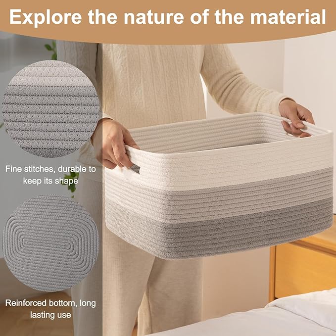 Large Storage Basket for Organizing, Woven Rope Basket for Shelves, Closet Organizer Bins for Clothes, Blanket, Toys, Baby Nursery Storage, 17.7" x 13" x 7.87", 2 Packs Gradient Grey-Ruum Studio Home