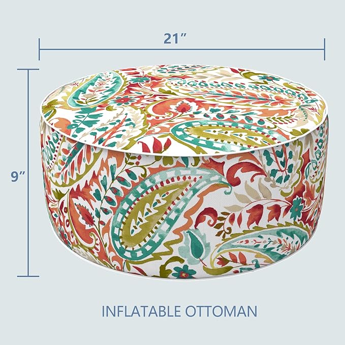 LVTXIII Inflatable Stool Ottoman Footrest with Handle, Decorative Fade-Resistant Foot Stool, Indoor or Outdoor Pouf for Home Patio Garden and Camping Use, D21 x W 21 x H9, Warm Paisley-Ruum Studio Home