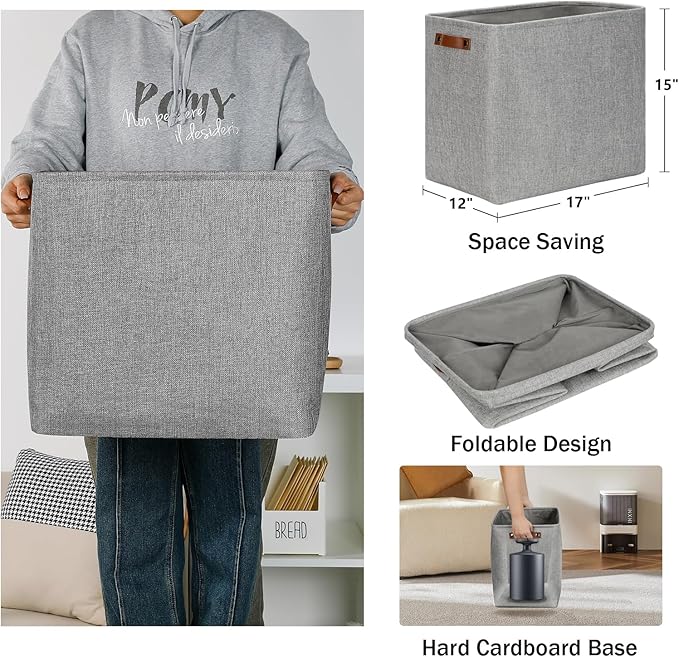 DULLEMELO Large Storage Baskets for Blankets Living Room 51L Canvas Storage Baskets for Organizing 3 Pack Collapsible Baskets Bins for Organizing Home Office with Handles (Grey)-Ruum Studio Home