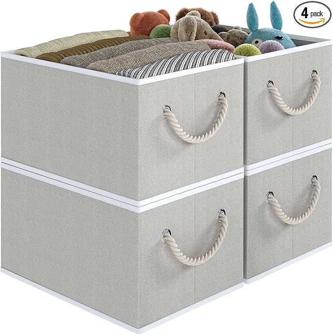 Closet Storage Bins, Linen Closet Organizers and Storage Basket for Shelves, Collapsible Shelf Baskets for Organizing Shelves, Bedroom Clothes Basket, Gray, 3 Pack-Ruum Studio Home