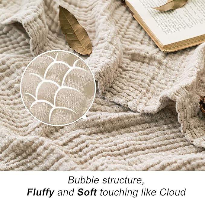 EMME Cotton Throw Blanket for Couch Soft Muslin Blankets 50"x60" Lightweight Breathable Blanket All Season Gauze Blanket, Light Tan-Ruum Studio Home