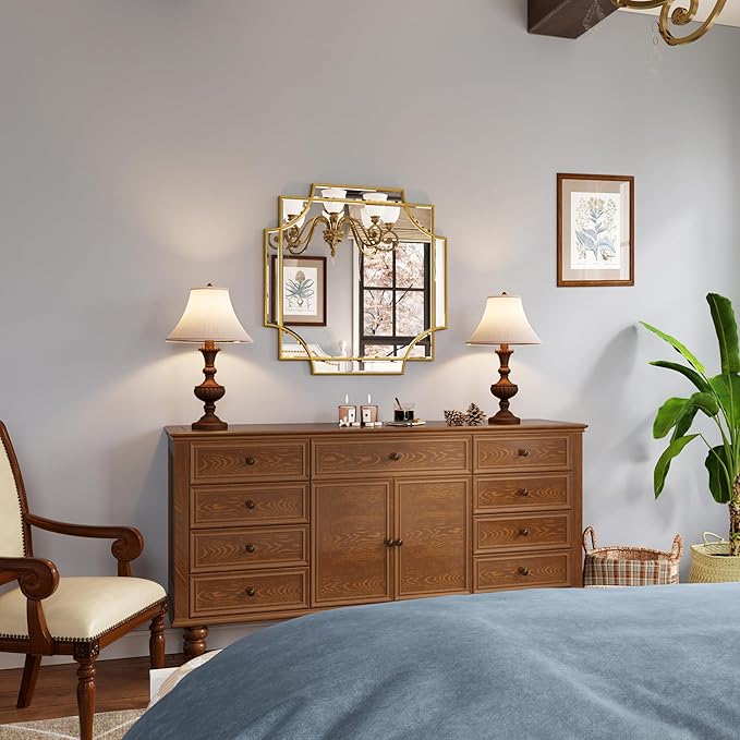 Kelly Miller Gold Framed Mirror for Wall, 26"x26" Gold Square Wall Mirror Vanity Mirror Decorative Mirror Beveled Wall Decor for Bathroom Powder Room Living Room Bedroom Bedside Table Entryway Hallway-Ruum Studio Home