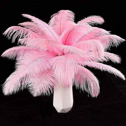 THARAHT Pink Ostrich Feathers 12pcs Natural Bulk 8-10Inch 20cm-25cm for Crafts Wedding Party Centerpieces Flower Arrangement Easter Gatsbi and Home Decoration Feathers-Ruum Studio Home