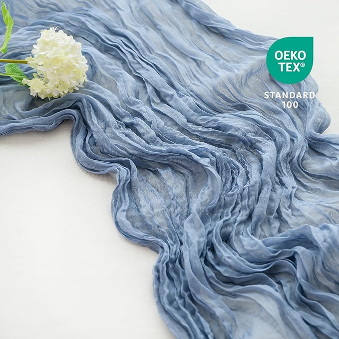 Sioloc 1 Pack Dusty Blue Cheesecloth Table Runner Fall Autumn Decor for Home 10ft Table Cloth for Tea Wedding Birthday Party Baby Bridal Shower Halloween Thanksgiving-Ruum Studio Home