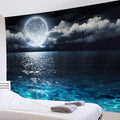 LB Moon Ocean Tapestry - Watercolor Blue Ocean and White Cloud Extra Large Wall Tapestry for Bedroom Starry Night Sky Wall Art for Bedroom Living Room Dorm Decor - 92.5Wx70.9H inches-Ruum Studio Home