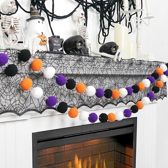 TBD Decor 2pk Halloween Decorations Pom Pom Garland,13FT Colorful Large Felt Ball Garland,Cute Hanging Halloween Party Decorations for Mantle,Indoor Birthday Party Supplies-Ruum Studio Home