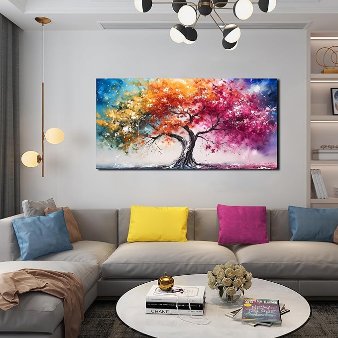 Alsingbago Large Colorful Tree Canvas Wall Art for Living Room Bedroom Home Office Orange and Pink Tree Picture Modern Artwork Ready to Hang Size 24x48-Ruum Studio Home