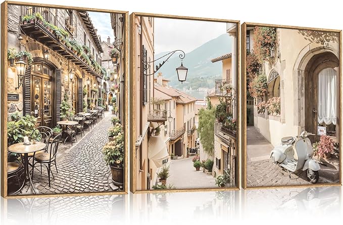 HPINUB Foreign Scenery Framed Canvas Wall Art Set,Vintage Travel City Wall Decor,Modern Minimalist Europe Street Picture Artwork Nature Landscape Art Print for Living Room,Bedroom-24 x36 x3-Ruum Studio Home