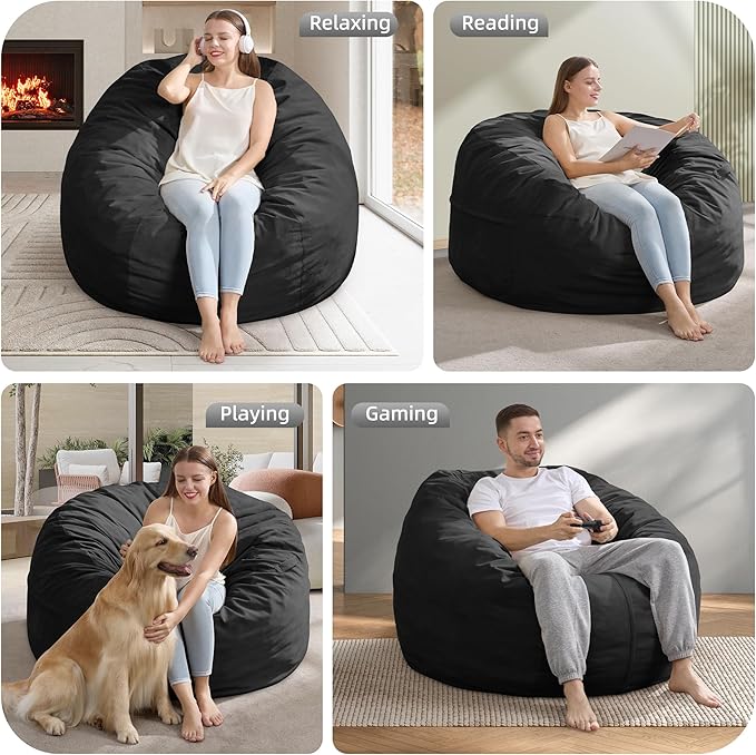 Hobestluk 4FT Bean Bag Chair Giant Bean Bag Chairs for Adults Large Bean Chairs with Removable Cover, Beanbag Chair with Filler, Adult Bean Bag Chairs for Living Room, Bedroom-Ruum Studio Home
