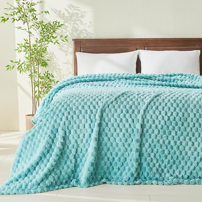 NEWCOSPLAY Super Soft Queen Blanket Sage Green Premium Silky Flannel Fleece 3D Clouds Stylish Jacquard Lightweight Bed Blanket All Season Use 350GSM (Sage Green, Queen(90"x90"))-Ruum Studio Home