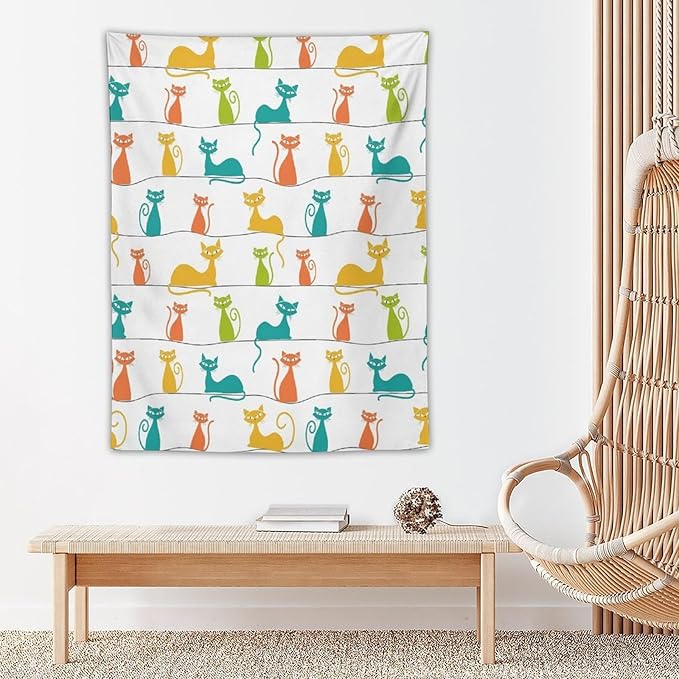 ICMOLYYENLO Boho Medieval Cat Tapestry, Abstract Atomic Starburst Geometric Aesthetic Art Wall Hanging For Bedroom Living Room Dormitory 50x60 Inches-Ruum Studio Home