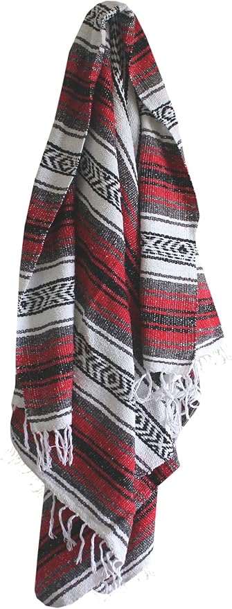 Del Mex Classic Mexican Blanket, Large Authentic Woven Falsa Throw (70"x50"), Artisan Southwest Décor for Beach, Yoga, Outdoors (Red)-Ruum Studio Home
