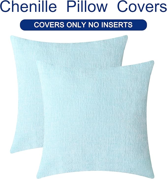 CaliTime Throw Pillow Covers Decorative 20 X 20 Inches Pack of 2 Cozy Chenille Cushion Cases for Couch Sofa Bed Living Room Home Light Blue Grey-Ruum Studio Home