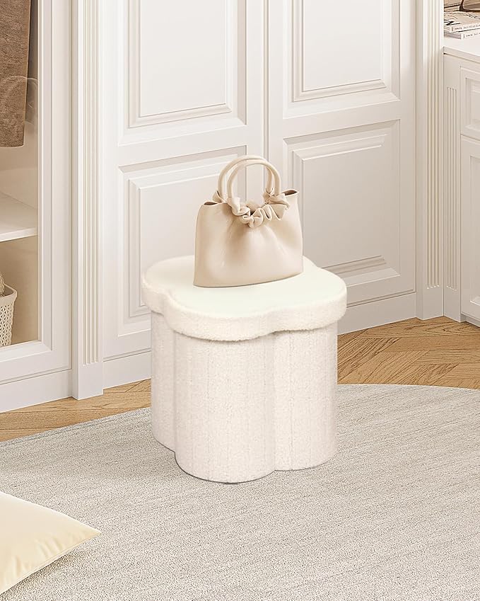 B FSOBEIIALEO Storage Ottoman Cube, Flowers Shaped Ottomans with Storage Foot Stool Footrest for Lving Room, Boucle Ottoman Seat for Dorm Room,Faux Teddy Fur, Cream White 12.6"x12.6"x12.6"-Ruum Studio Home