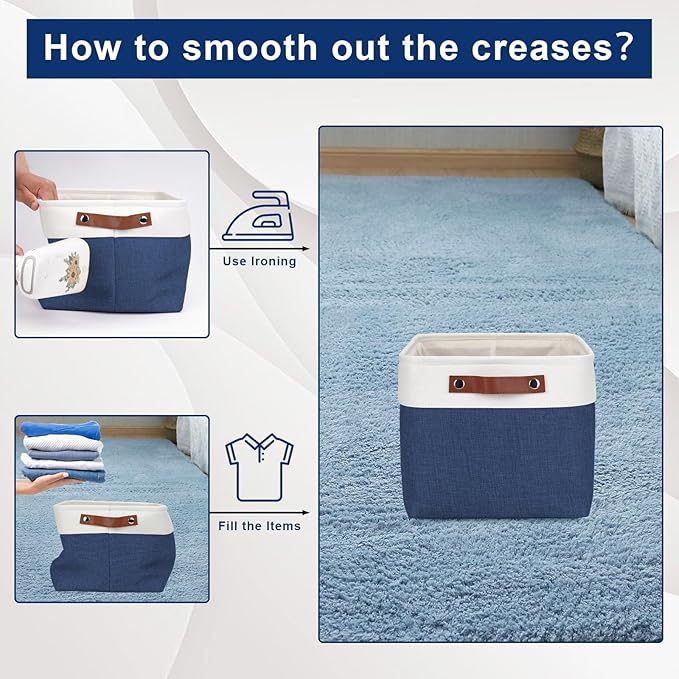 Storage Bins Large Fabric Storage Baskets for Shelves 3 Pack, Decorative Linen Closet Baskets with Handles for Organizing, Shelf, Clothes, Home, Office, 15x11x9.5Inches (NavyBlue&White)-Ruum Studio Home