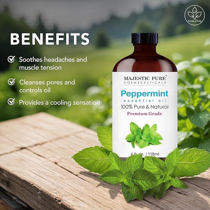 Majestic Pure Peppermint Essential Oil with Glass Dropper - Huge 4 Fl Oz - 100% Pure and Natural Peppermint Oil - Premium Grade Essential Oils for Diffuser, Aromatherapy, Soap and Candle Making-Ruum Studio Home