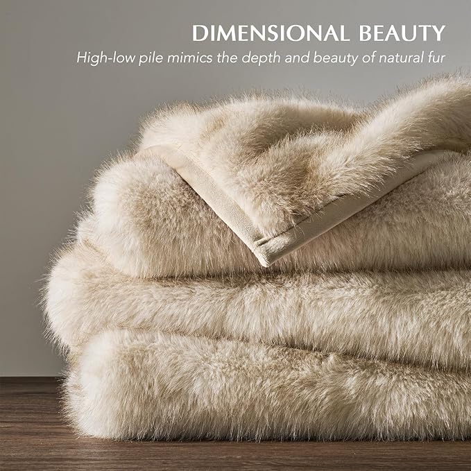 Luxury Faux Fur Throw Blanket, Soft Fluffy Faux Mink Blankets for Bed, Couch, Sofa, Thick Cozy Plush Warm Fur Throws with Reversible Velvet, Tipped Golden Fox, 50"x60"-Ruum Studio Home