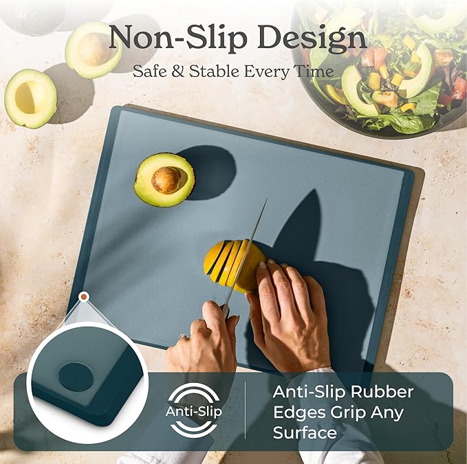 SMIRLY Plastic Cutting Board Set 3 Pieces, Non-Slip Dishwasher Safe Chopping Boards for Kitchen, Blue-Ruum Studio Home