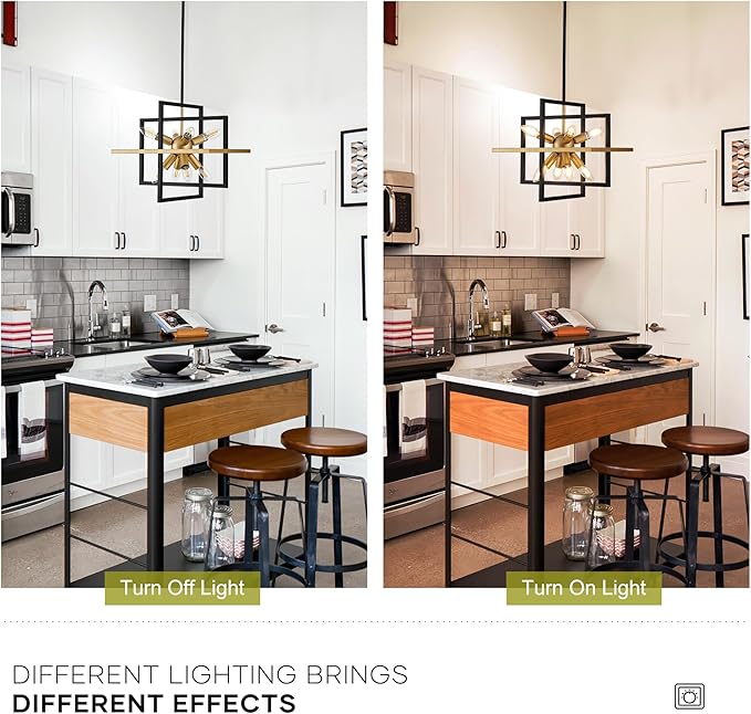 15.8'' Black Gold 8-Light Sputnik Chandelier Modern Industrial Adjustable Hanging Geometric Pendant Light Fixture for Entryway Foyer Stairway Hallway Bedroom Living Room Kitchen Island-Ruum Studio Home