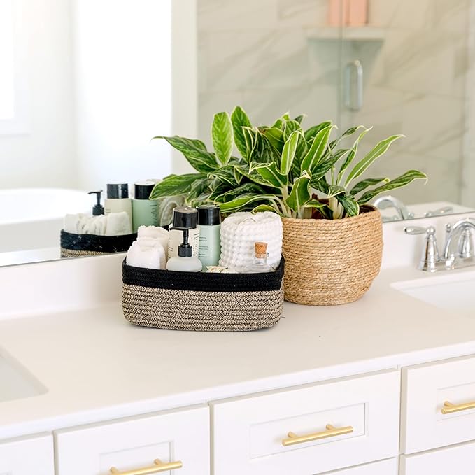 NaturalCozy 11.8"x8"x4.5” Rectangle Storage Baskets for Shelves 3 Pack | Cotton Rope Woven Small Baskets for Organizing | Small Storage Bins for Nursery, Bathroom, Closet, Shelf, Decorative, Gift-Ruum Studio Home