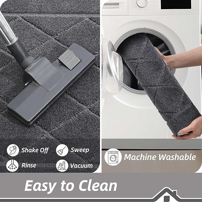 BEQHAUSE Dirt Trapper Door Mat 32" x 48", Doormat Non-Slip Entryway Rugs Washable, Dog Door Mat Stain Resistant and Absorbent Welcome Floor Mat for Front Back Door, Muddy Wet Shoes & Paws, Dark Grey-Ruum Studio Home
