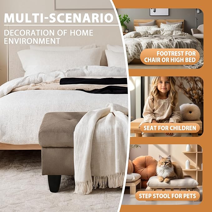 Ottoman Rectangular Storage Ottoman Bench, Flannel Footrest Stool Footstool with Lid for Living Room, Bedroom, Entryway, Dark Brown, 28.5"x19"x17.5"-Ruum Studio Home