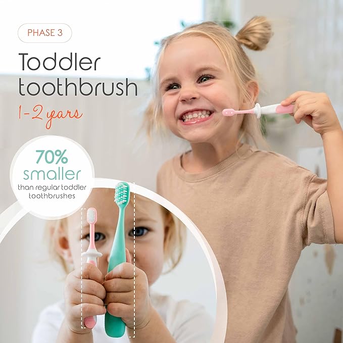Cherish Baby Care Baby Toothbrush & Toddler Toothbrush Set (0-2 Years) - BPA-Free & Safety-Tested, 2023 Award Winner, Food-Grade Silicone (Pink)-Ruum Studio Home