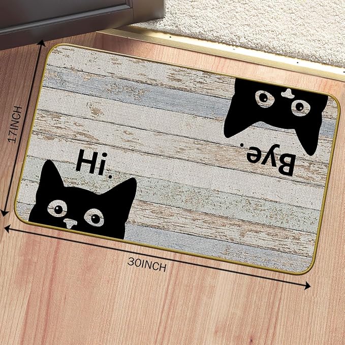 Mingnei Hi Bye Cat Welcome Doormat - Door Mat for Home Kitchen Entrance, Funny Black Cat Lover Floor Mat for Indoor/Outdoor Entryway Rug 30x17 (Grey)-Ruum Studio Home