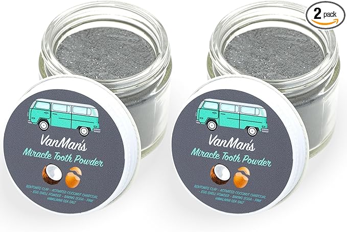 Vanman’s - Miracle Tooth Cleaning Powder Toothpaste (2 Pack) - Fluoride-Free Whitening Tooth Powder with Coconut Charcoal & Eggshell - Remineralizing Toothpaste - 2.2 Ounce-Ruum Studio Home