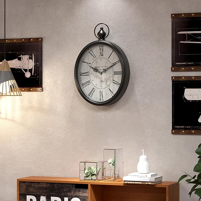 Menterry Oval Retro Wall Clock, Rustic Vintage Style, Black Antique Design, Battery Operated Silent Decor Large Wall Clocks for Kitchen,Farmhouse,Office (15.5" H x 10.5" W)-Ruum Studio Home